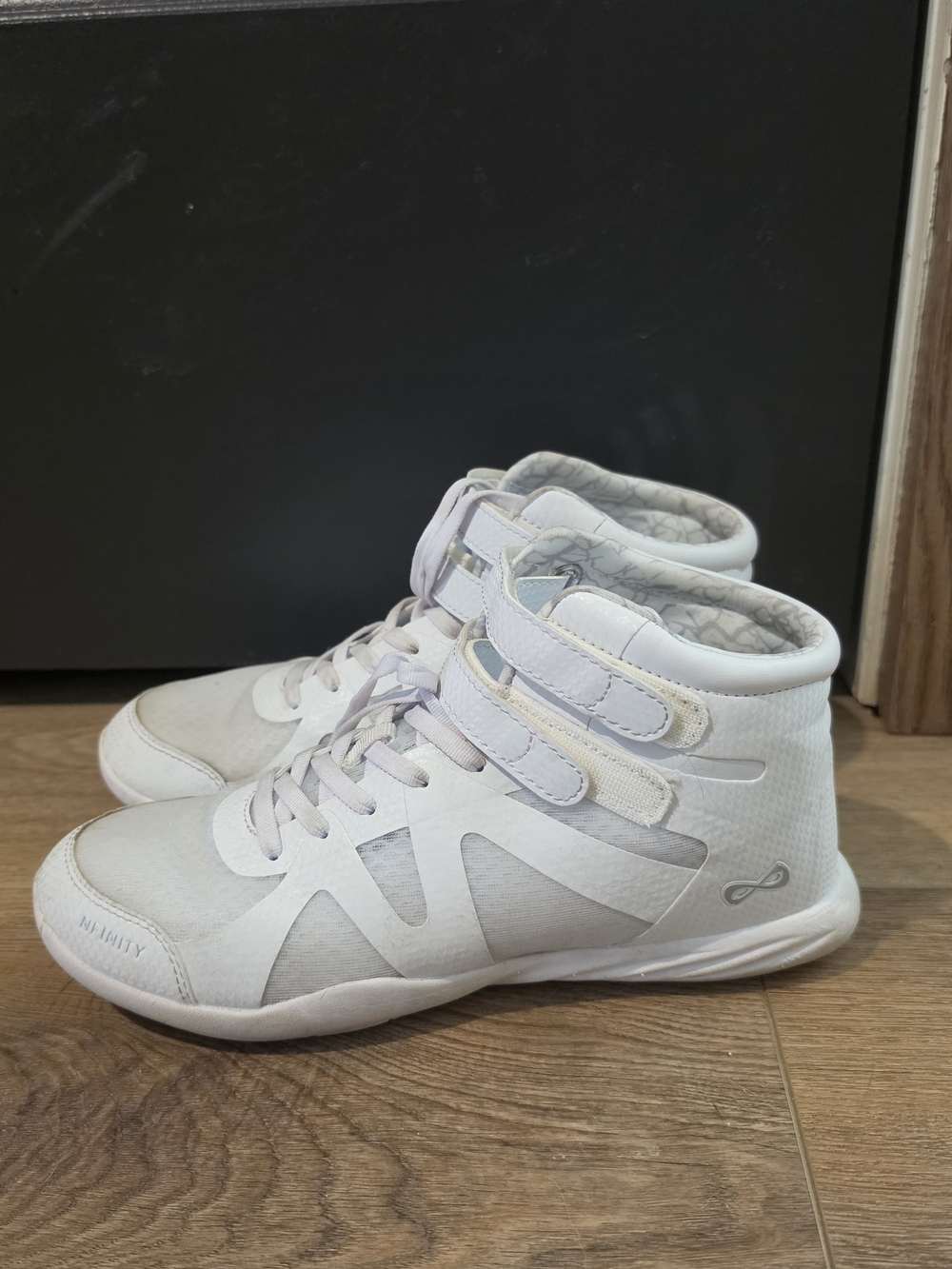 NFINITY High-Top Cheer Shoes in White with Light Gray Accents